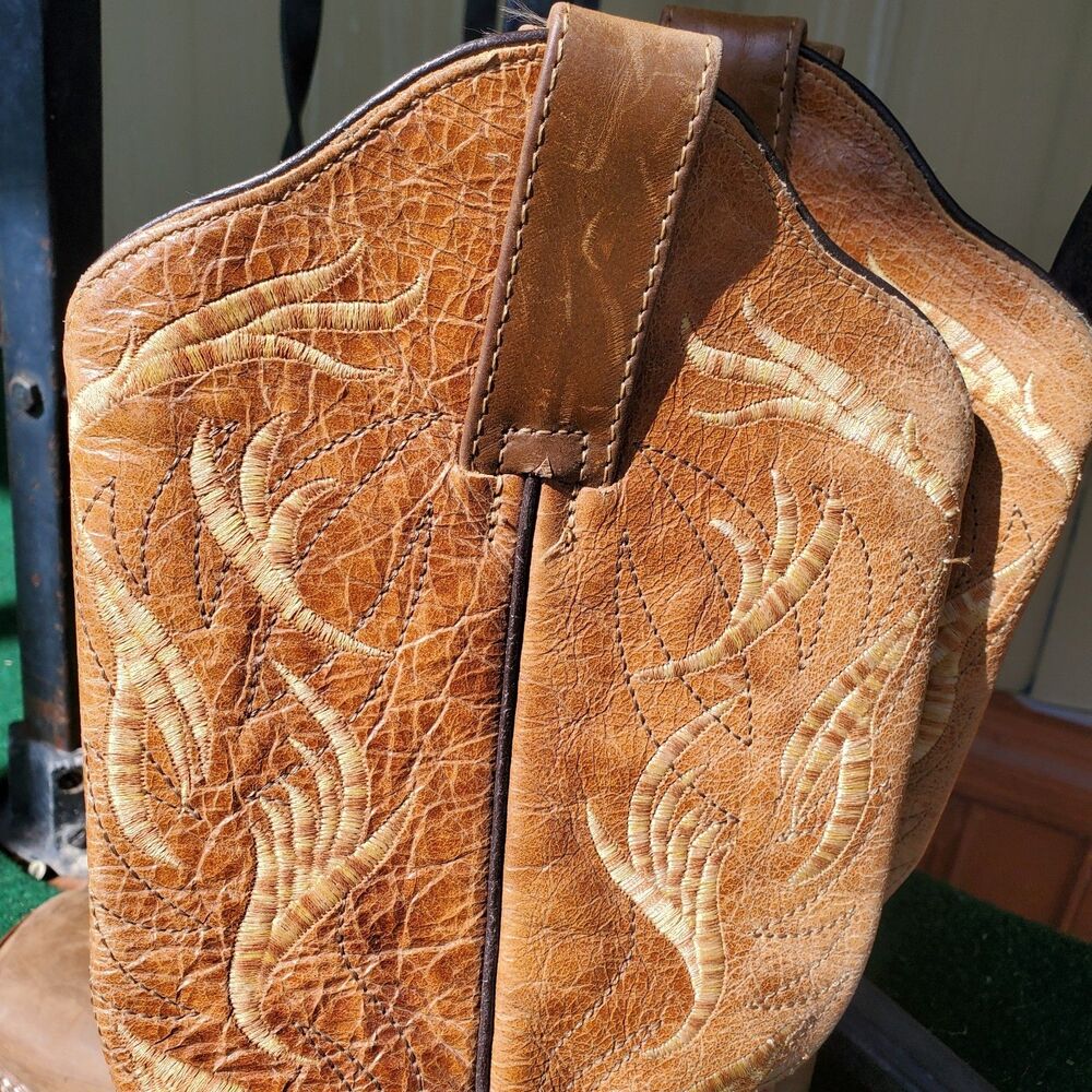 Reyme Brown Tan Leather Square Toe Cowboy Boots  Size 7 - Picture 6 of 14